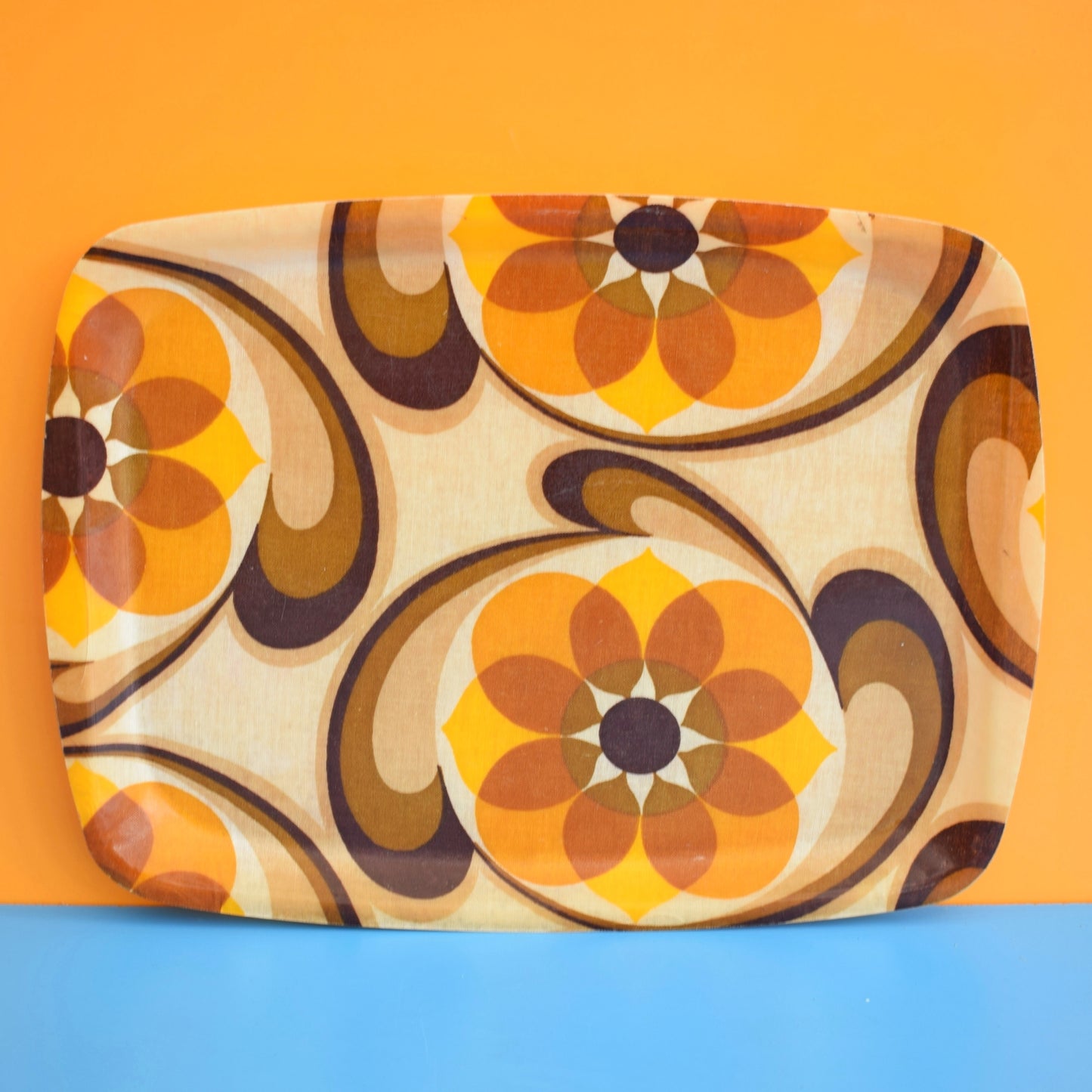 Vintage 1960s Fibreglass Tray - Brown / Yellow