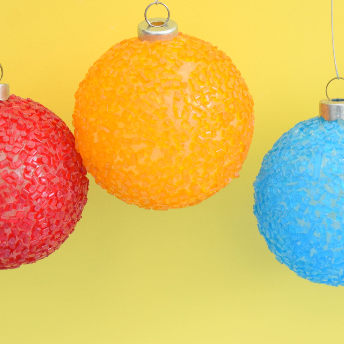 Vintage 1950s Sparkly Plastic Italian Christmas Baubles - Mixed Colours - Boxed