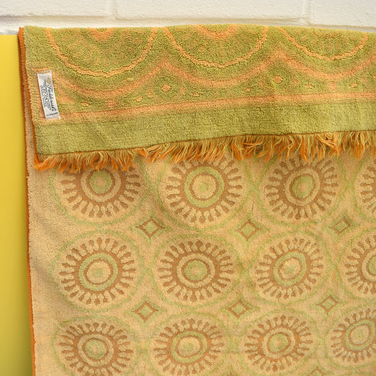 Vintage 1960s Cotton Bath Towel - Gold / Green by Pineapple Retro