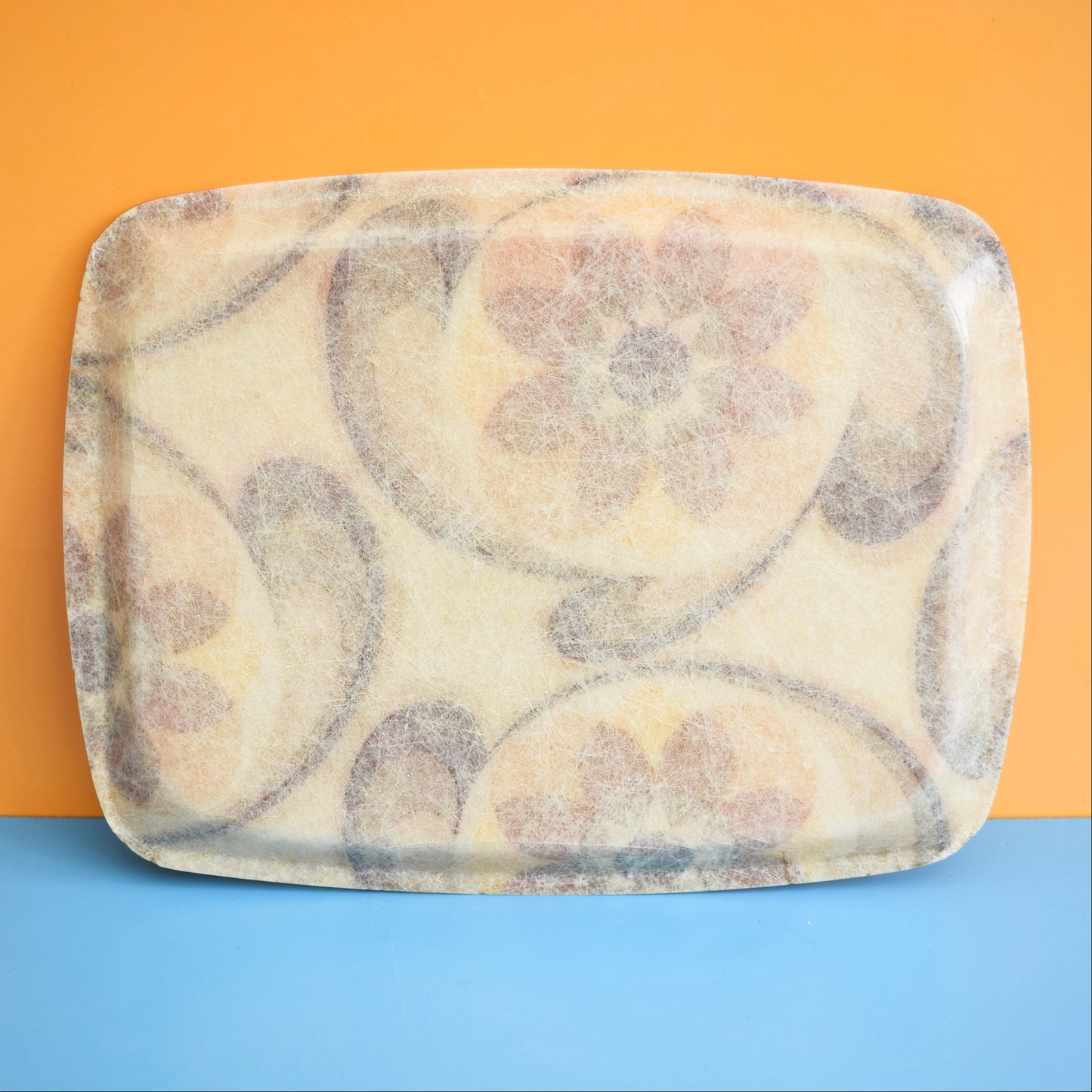 Vintage 1960s Fibreglass Tray - Brown / Yellow