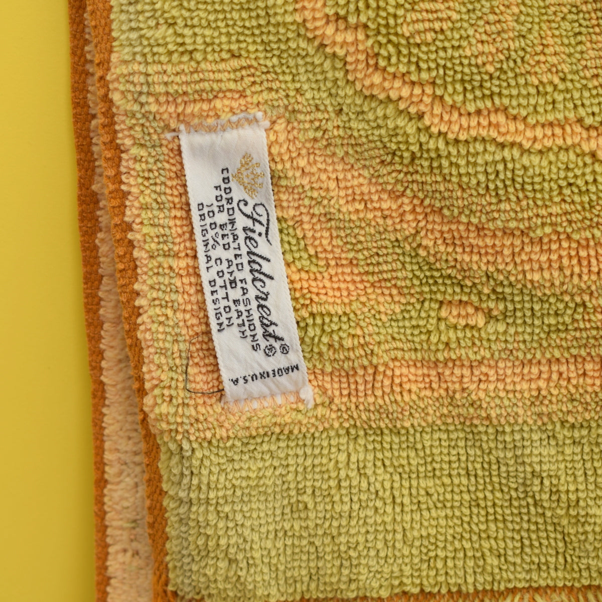Vintage 1960s Cotton Bath Towel - Gold / Green