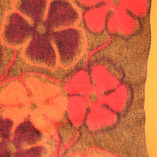 Vintage 1970s Wooly Blanket Throw - Flower Power - Orange by Vintage