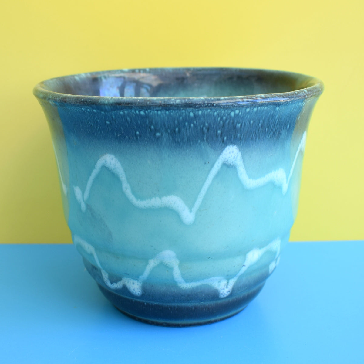 Vintage 1960s Ceramic Plant Pot - Turquoise