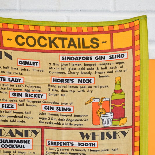 Vintage 1970s Tea Towel - Cocktails by Vintage
