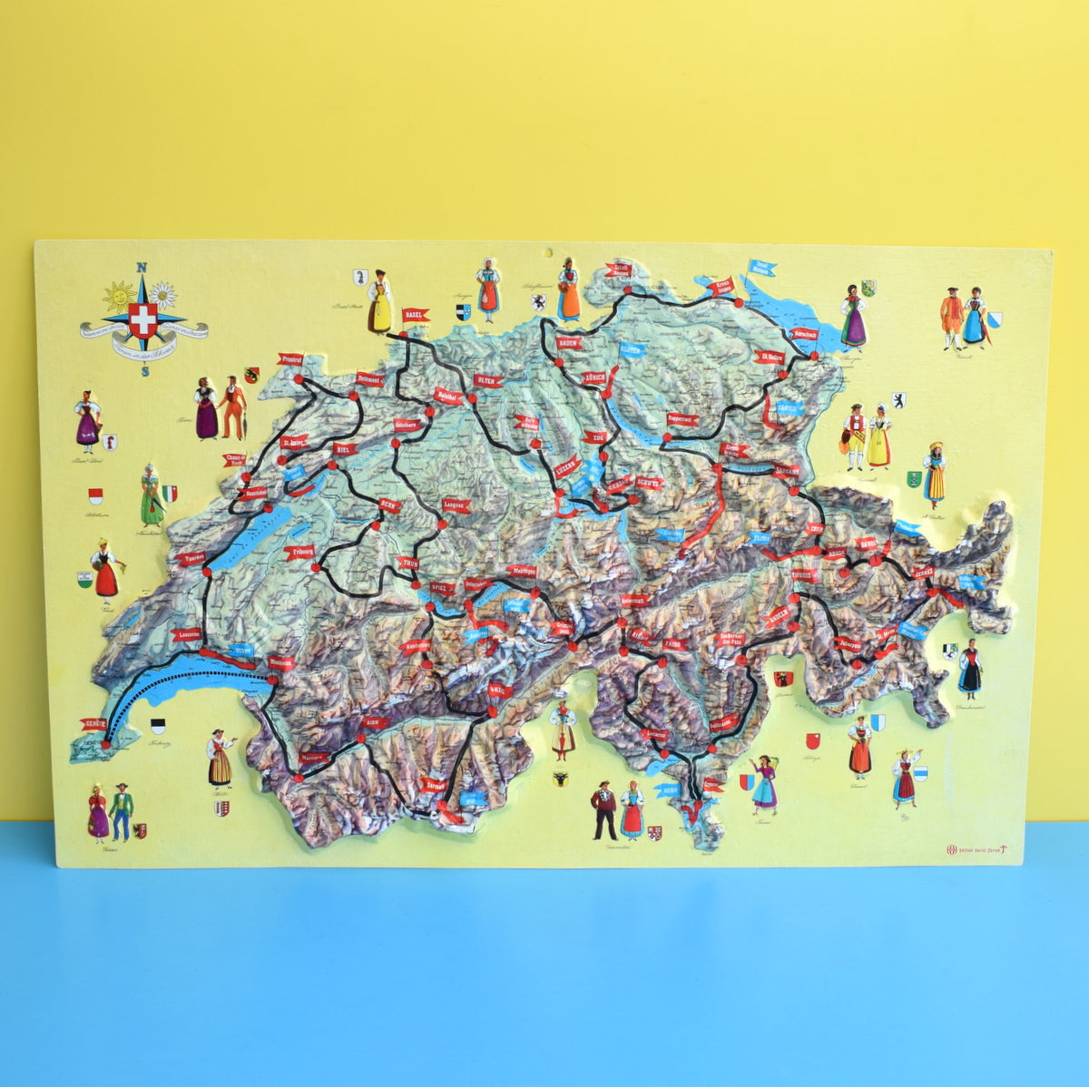 Vintage 1940s Holidays In Switzerland 3D Map - Great Graphics by Pineapple Retro