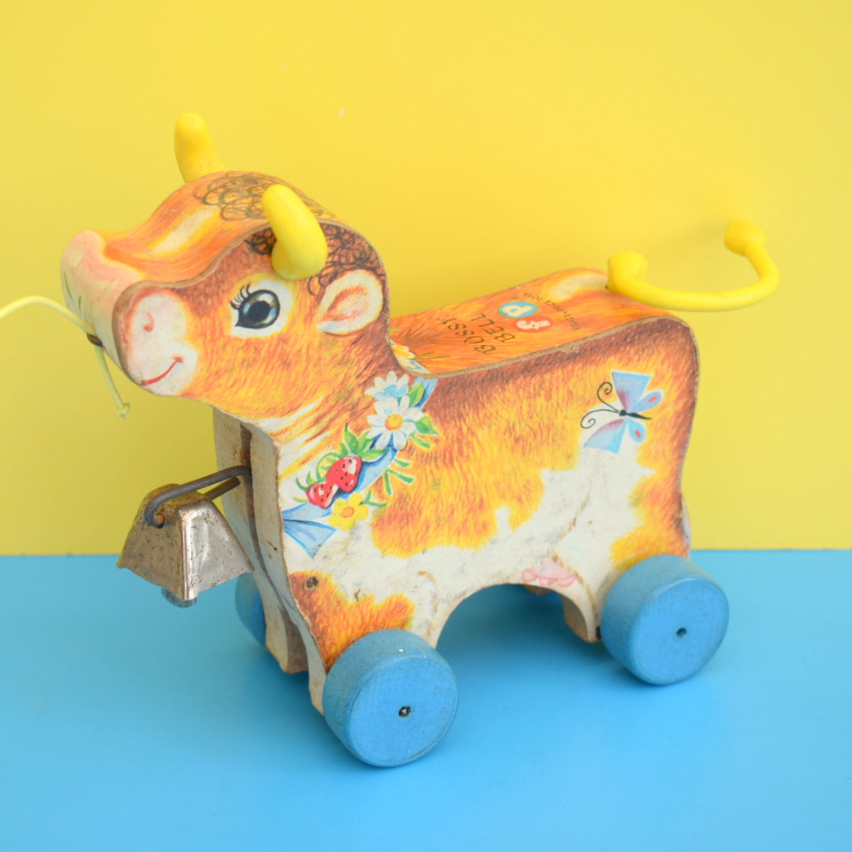 Vintage 1950s Fisher Price - Bossy Bell Cow - Classic Toy - Wooden - USA