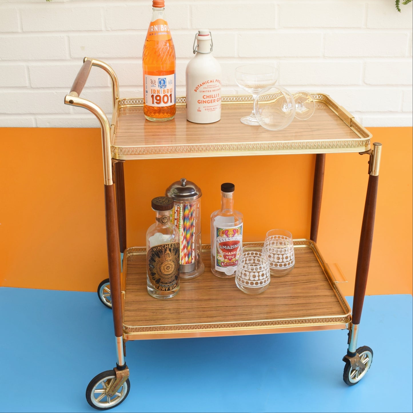 Vintage 1960s Folding Drinks Trolley - Teak / Metal by Pineapple Retro