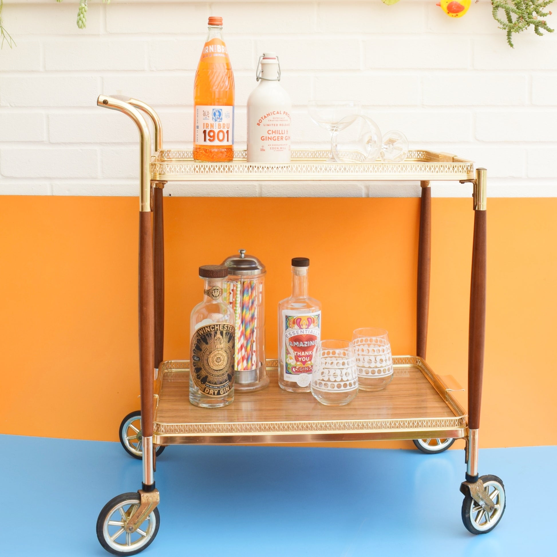 Vintage 1960s Folding Drinks Trolley - Teak / Metal by Pineapple Retro