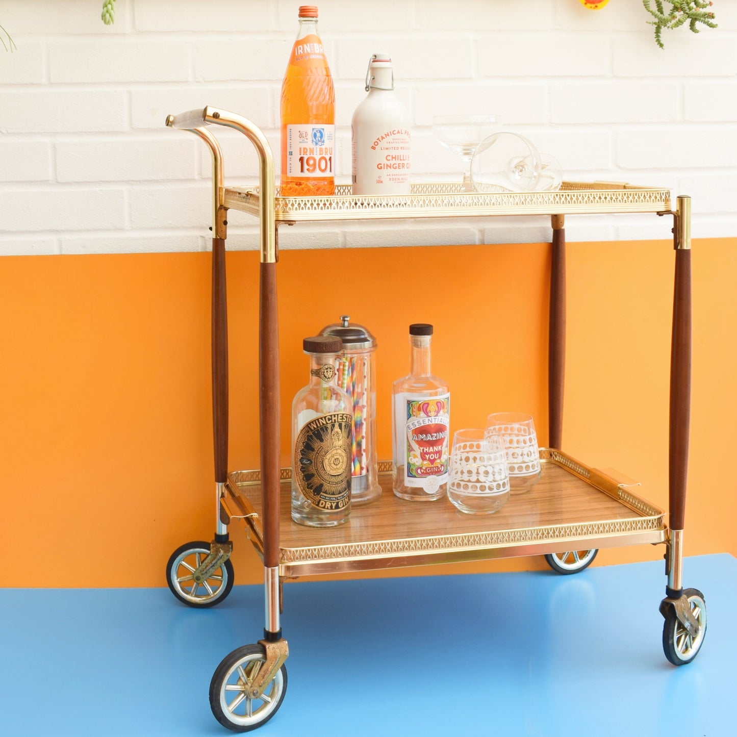 Vintage 1960s Folding Drinks Trolley - Teak / Metal by Pineapple Retro