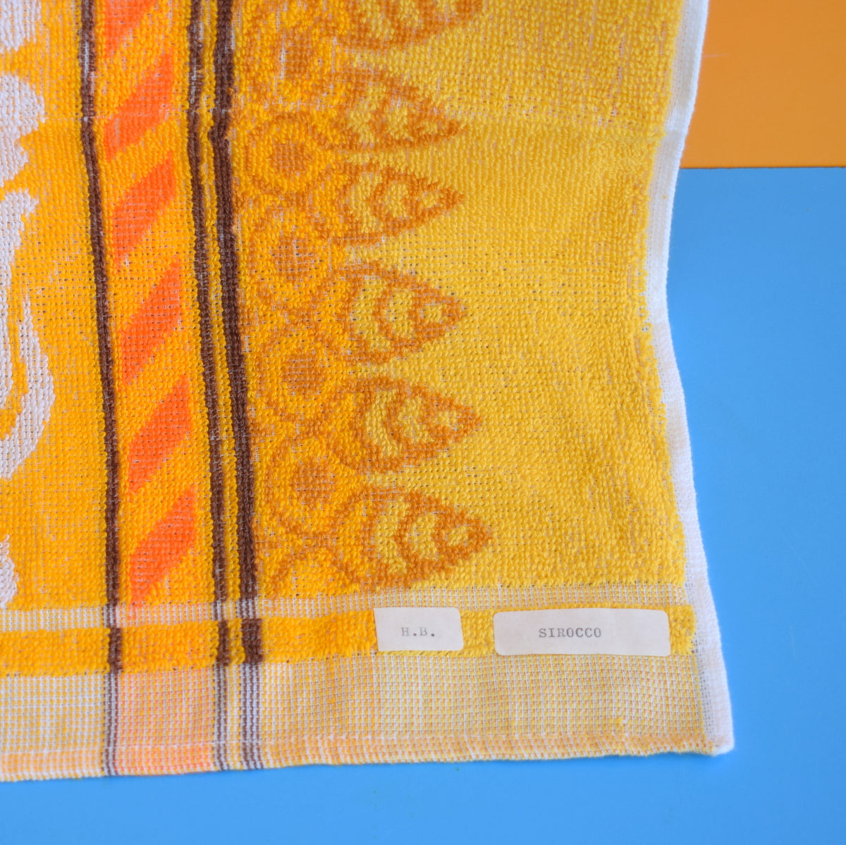 Vintage 1960s Cotton Bath Towel - Orange Patterned