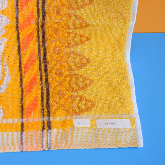 Vintage 1960s Cotton Bath Towel - Orange Patterned
