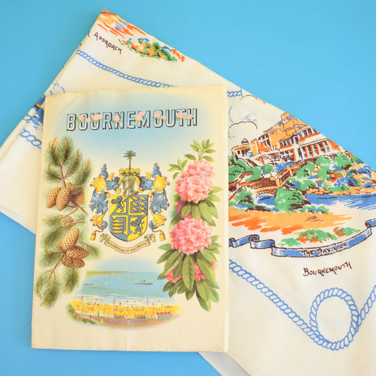 Vintage 1950s Bournemouth Tourist Brochure & Cotton Table Cloth - Souvenir