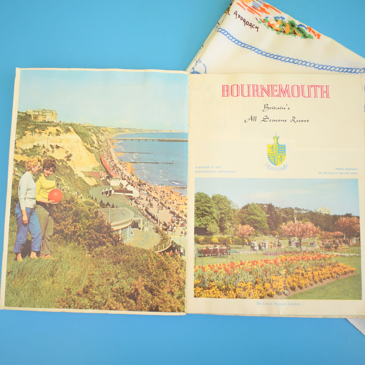 Vintage 1950s Bournemouth Tourist Brochure & Cotton Table Cloth - Souvenir