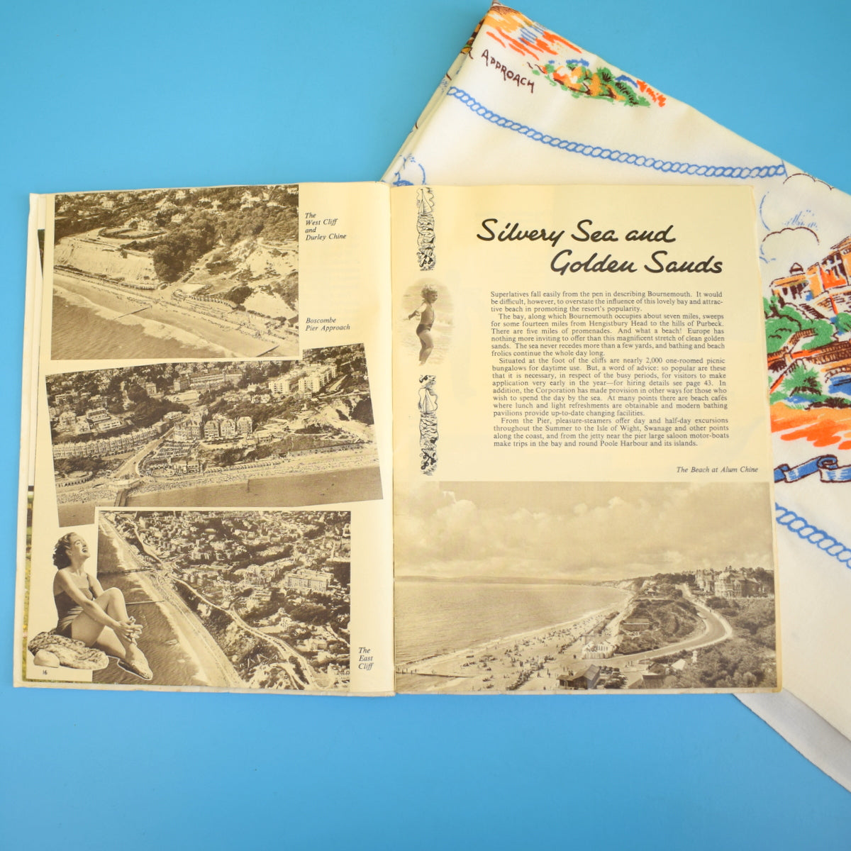 Vintage 1950s Bournemouth Tourist Brochure & Cotton Table Cloth - Souvenir