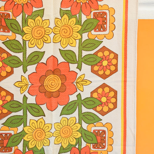 Vintage 1970s Tea Towel - Flower Power - Orange by Pineapple Retro