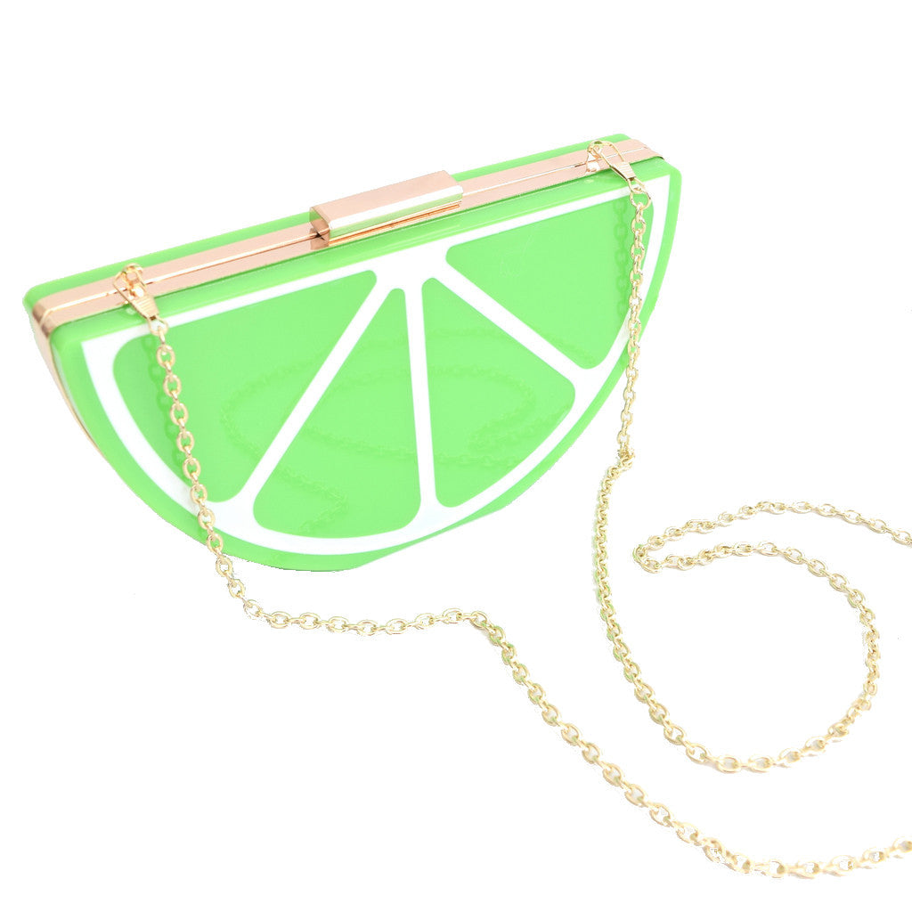 Retro Clutch Bag - Acrylic Lime Fruit Slice, Green
