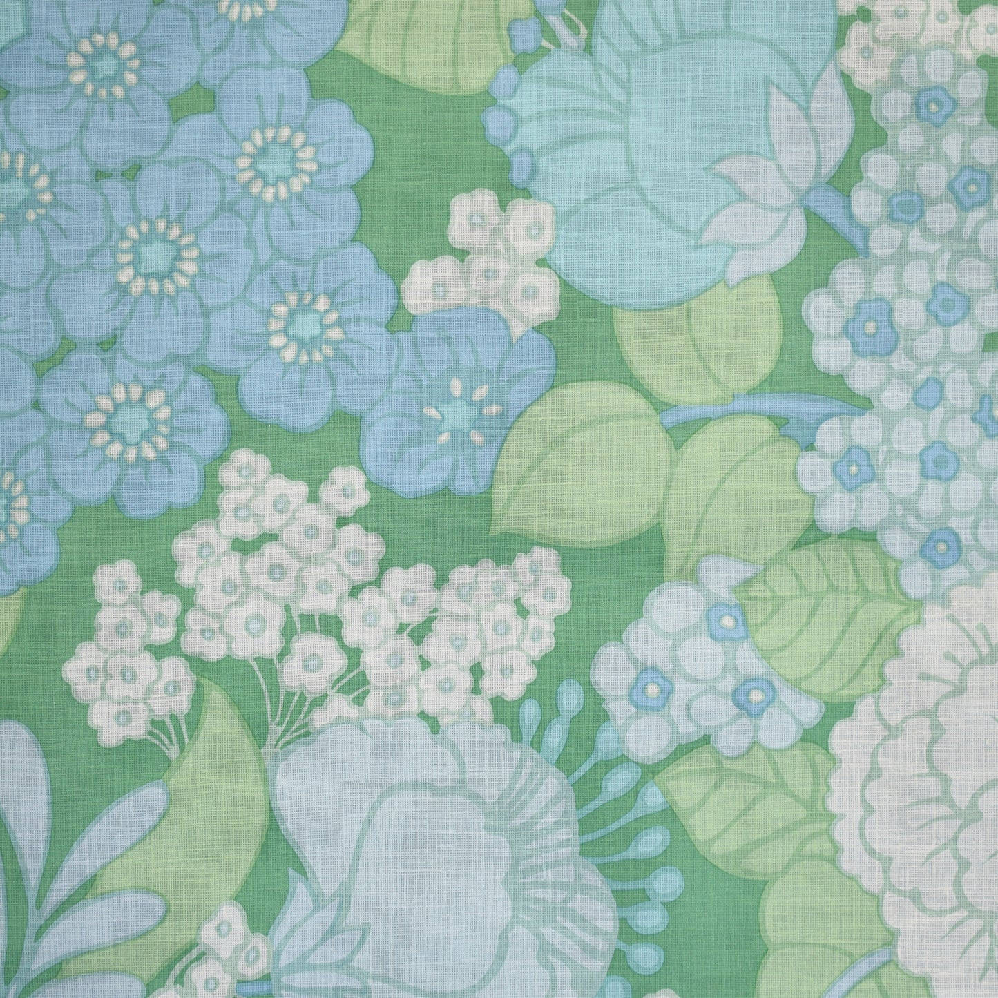 Vintage 1970s Flower Wallpaper - Blue & Green