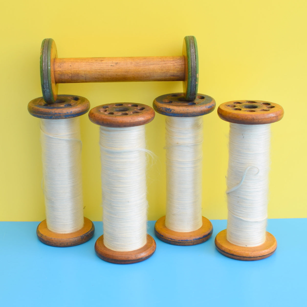 Vintage 1960s Wooden Bobbins Silk Thread - Great Display