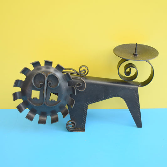 Vintage 1950s Metal Candle Holder - Lion by Pineapple Retro