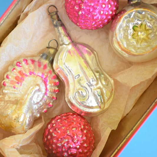 Vintage 1950s Special Hand Painted / Shaped Small Glass Christmas Baubles