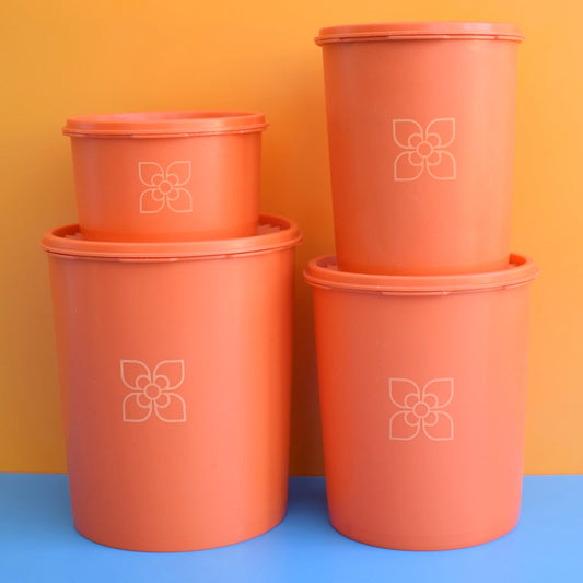 Vintage 1970s Tupperware Fan Top Containers - Orange.