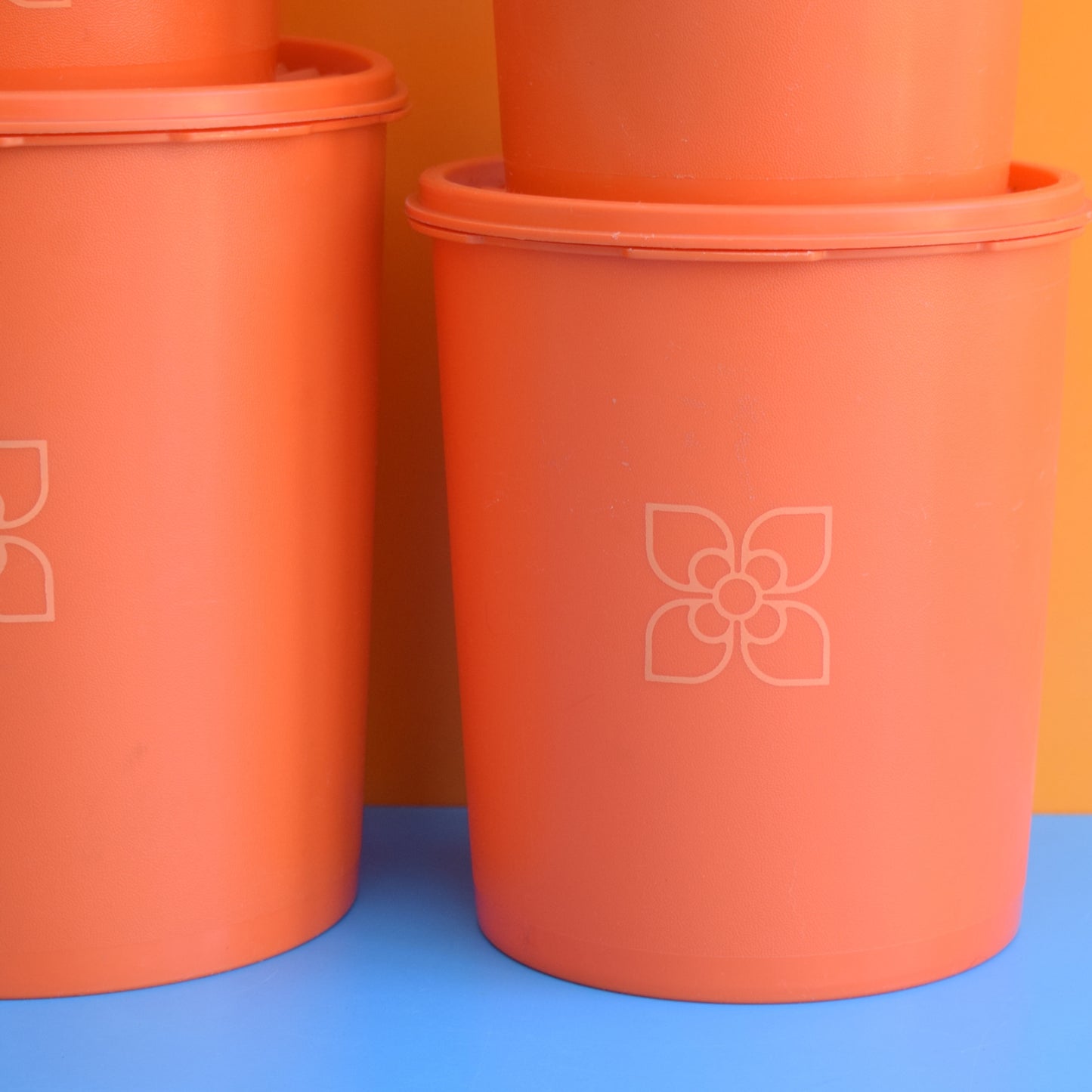 Vintage 1970s Tupperware Fan Top Containers - Orange.
