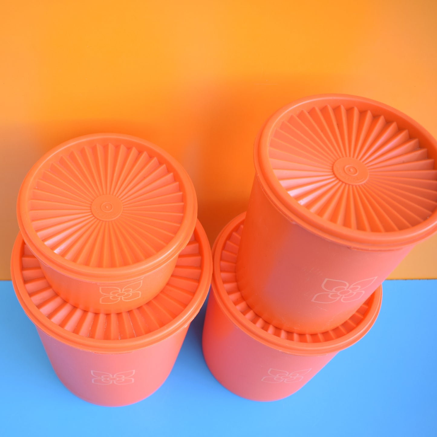 Vintage 1970s Tupperware Fan Top Containers - Orange.