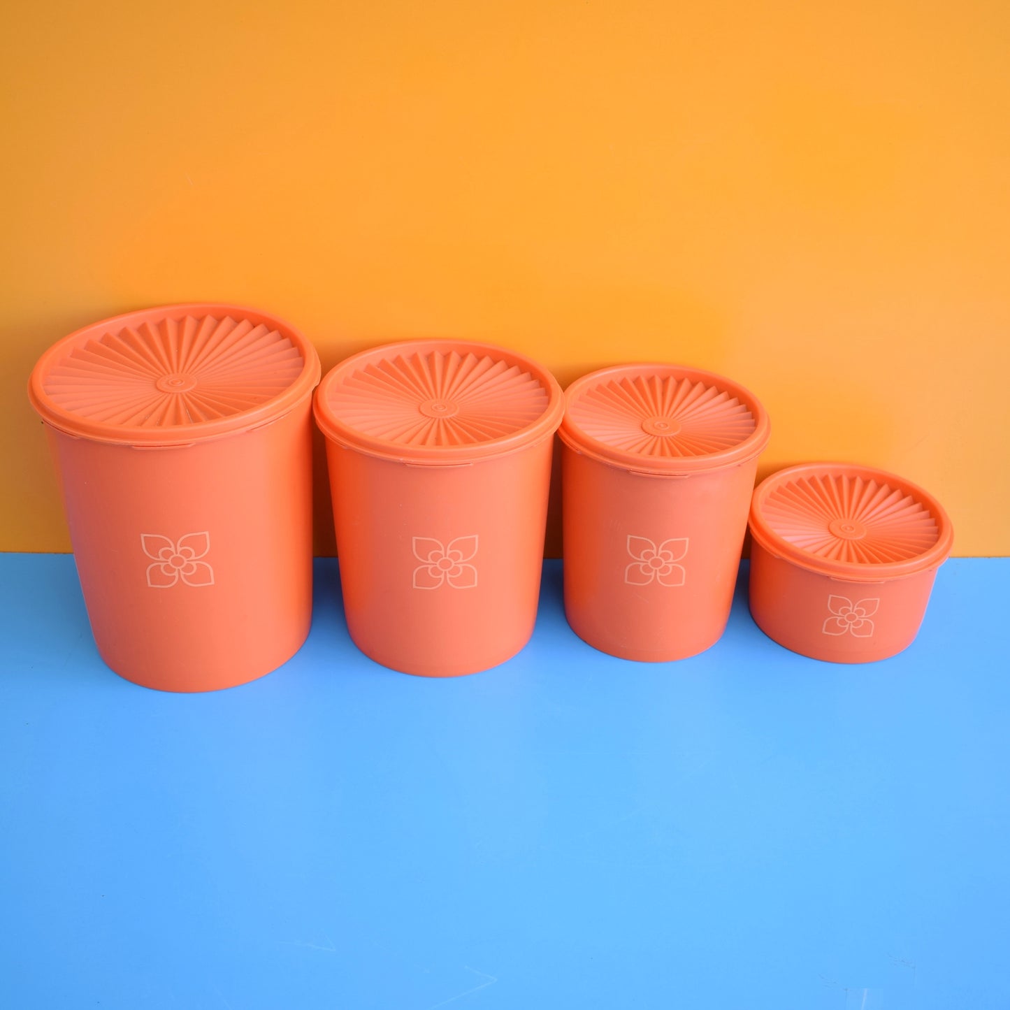 Vintage 1970s Tupperware Fan Top Containers - Orange.