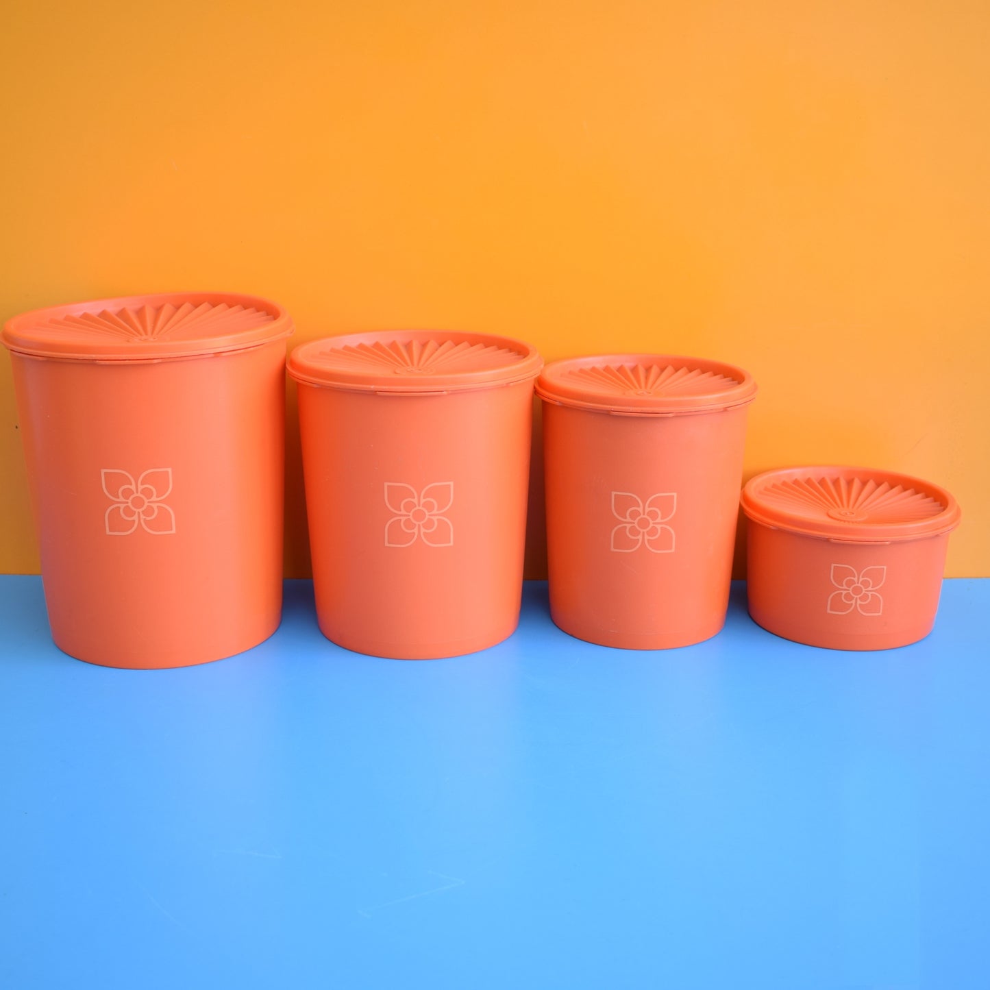 Vintage 1970s Tupperware Fan Top Containers - Orange.