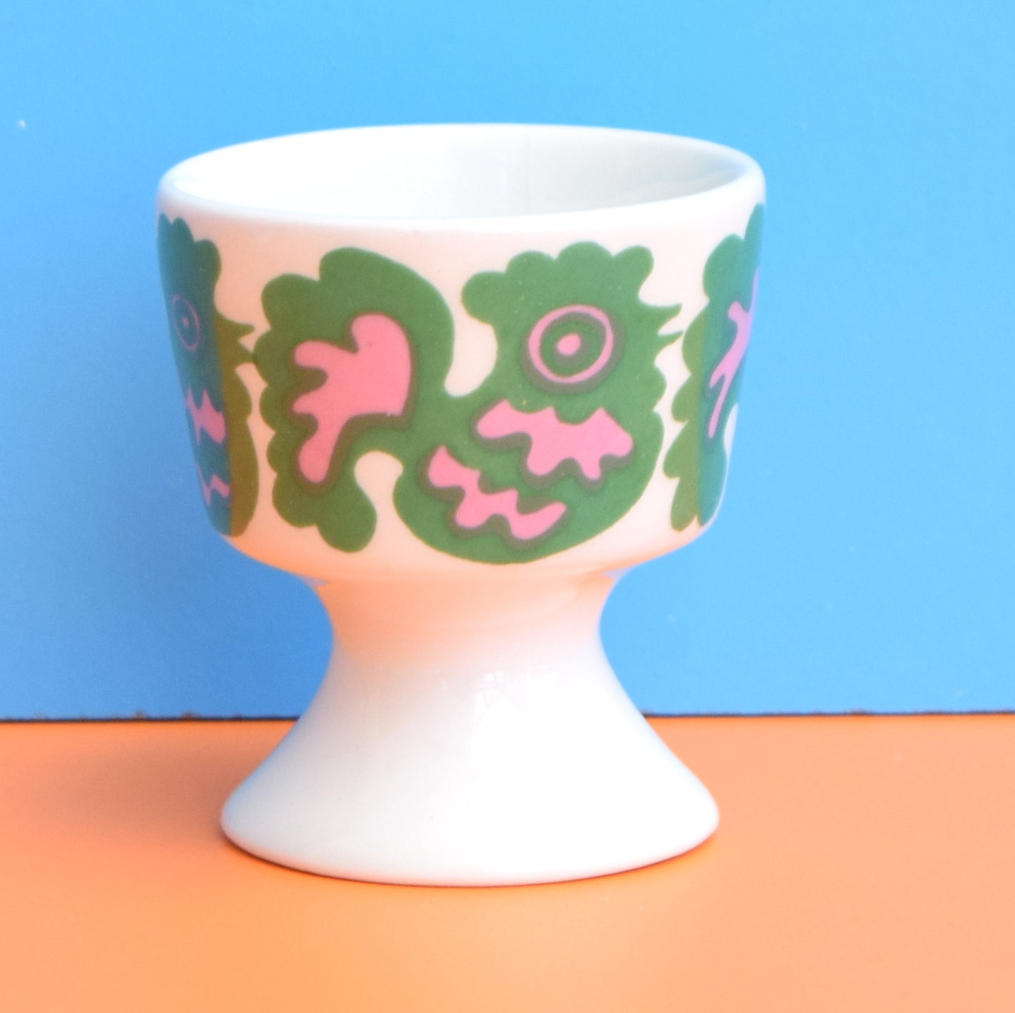 Vintage 1960s Ceramic Egg Cups - Finel Arabia, Flower / Swirl Patterns