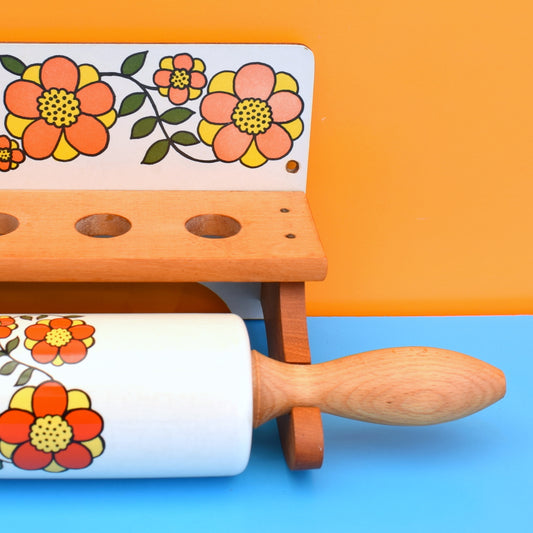 Vintage 1960s Taunton Vale Rolling Pin / Holder - Flower - Orange by Vintage