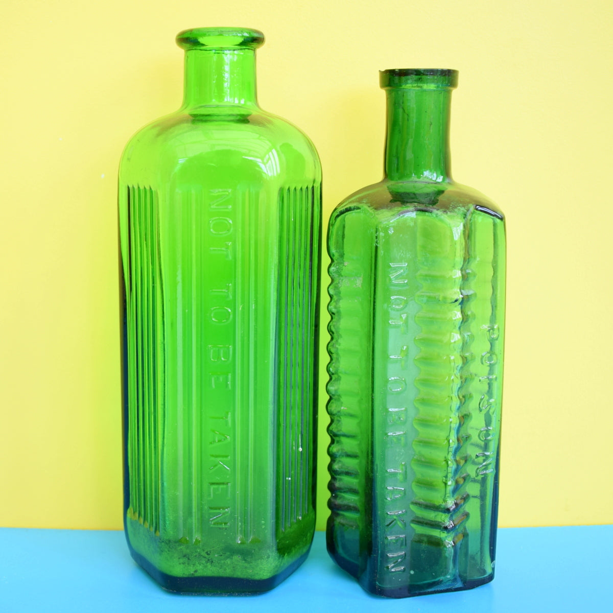 Vintage 1920s Glass Poison Bottles - Emerald Green - Great Bud Vases For Flowers