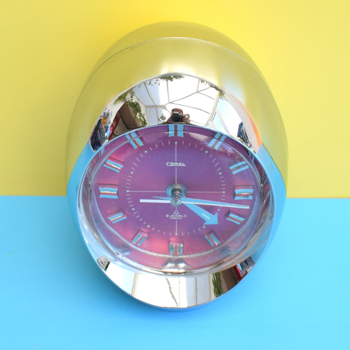 Vintage 1960s Chrome Egg Alarm Clock - Pink