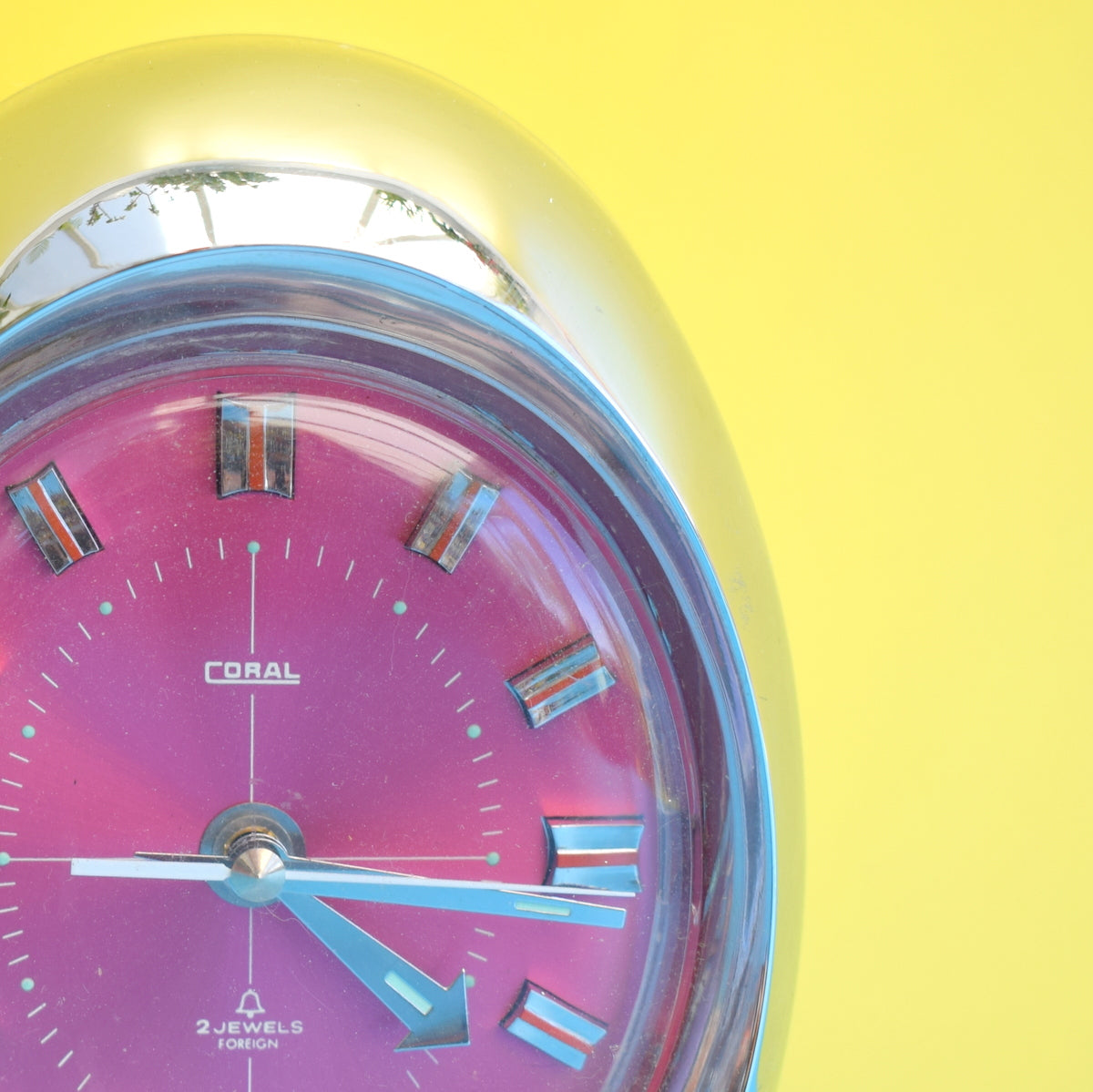 Vintage 1960s Chrome Egg Alarm Clock - Pink