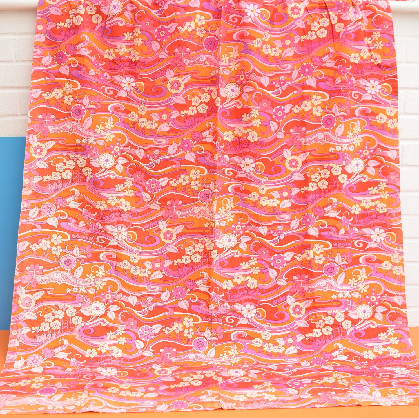 Vintage 1960s Jonelle - Water Music - Curtains Flower Power,  Pink & Orange