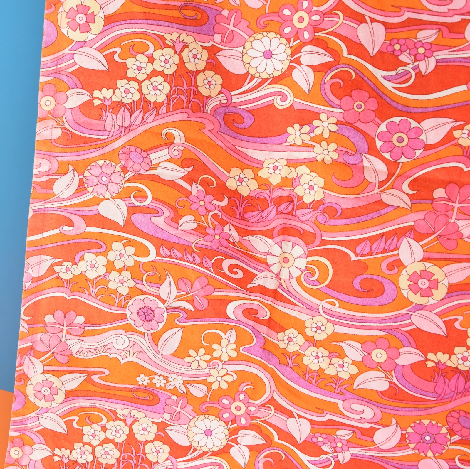 Vintage 1960s Jonelle - Water Music - Curtains Flower Power,  Pink & Orange