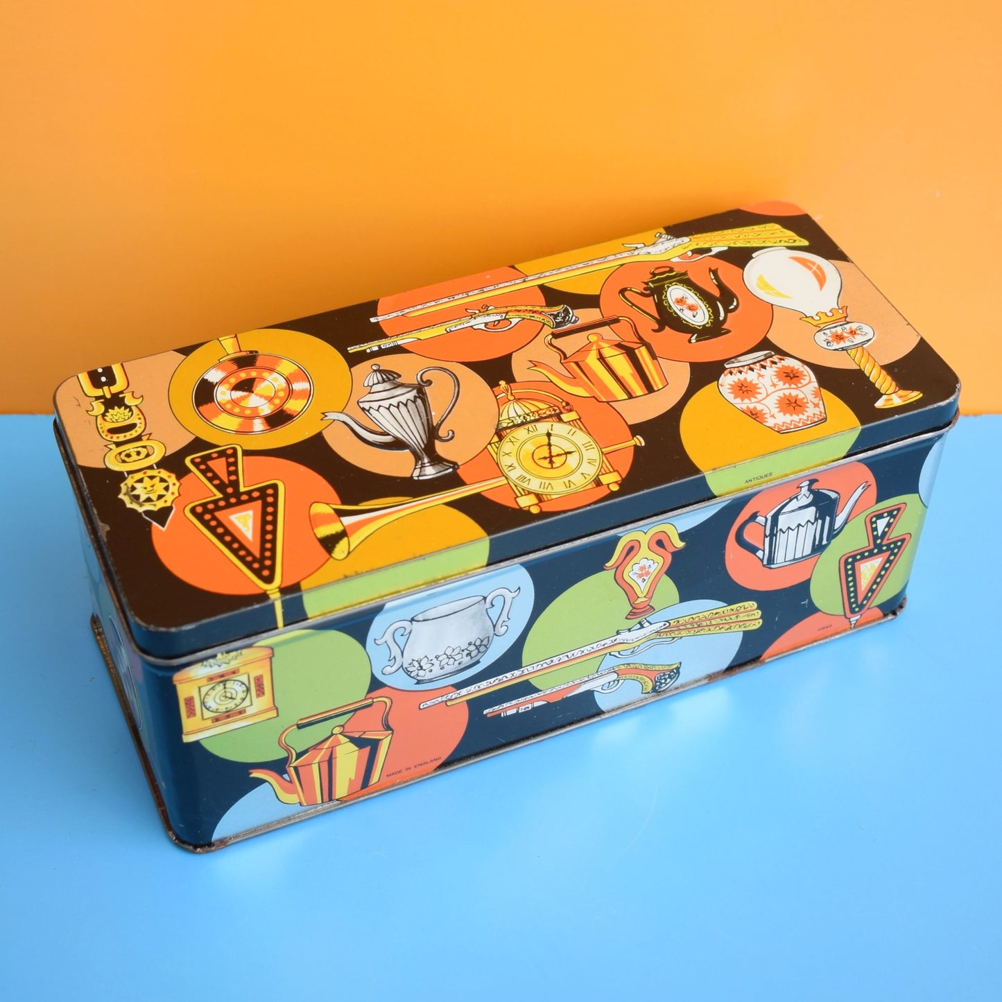 Vintage 1970s Rectangular Metal Tin - Antiques