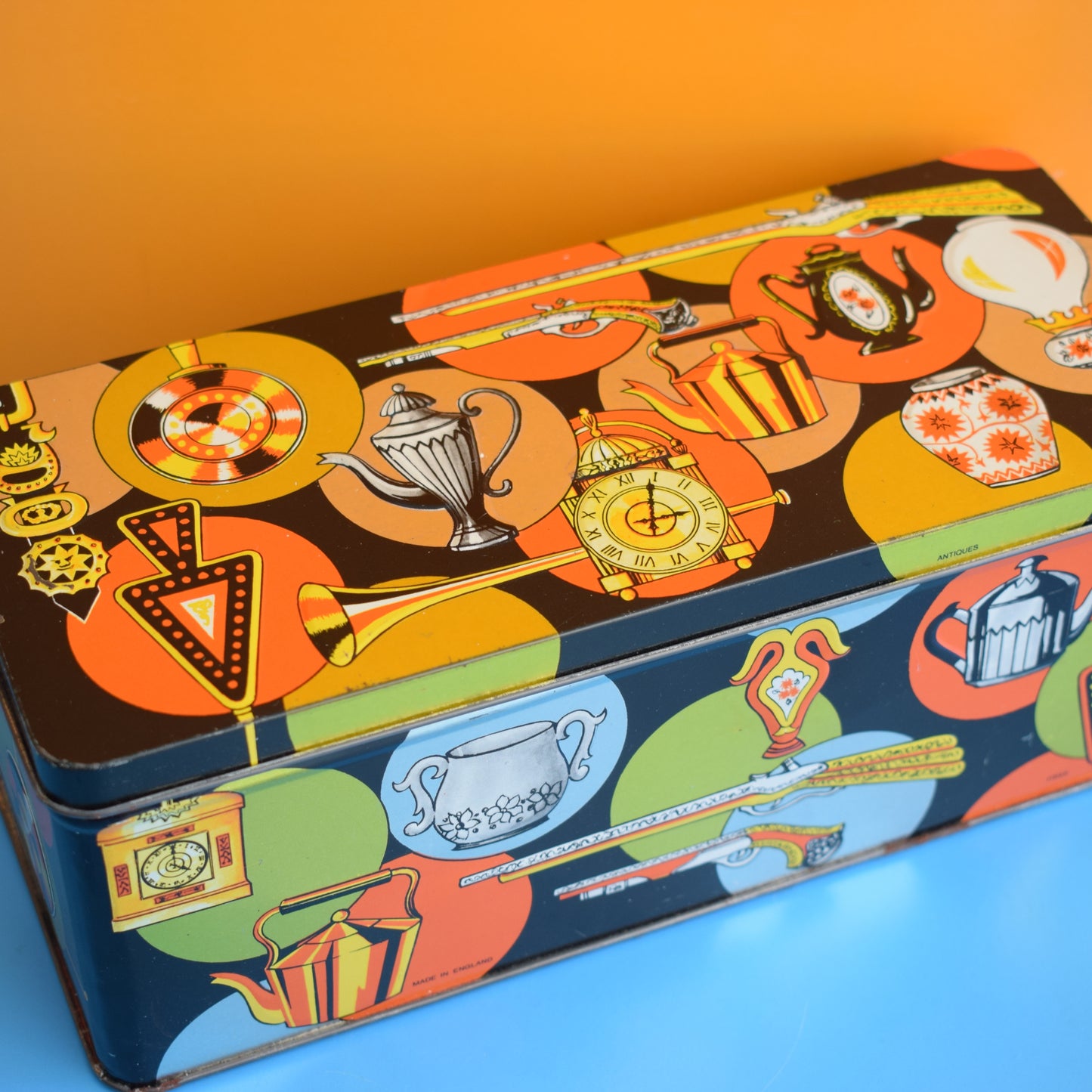 Vintage 1970s Rectangular Metal Tin - Antiques