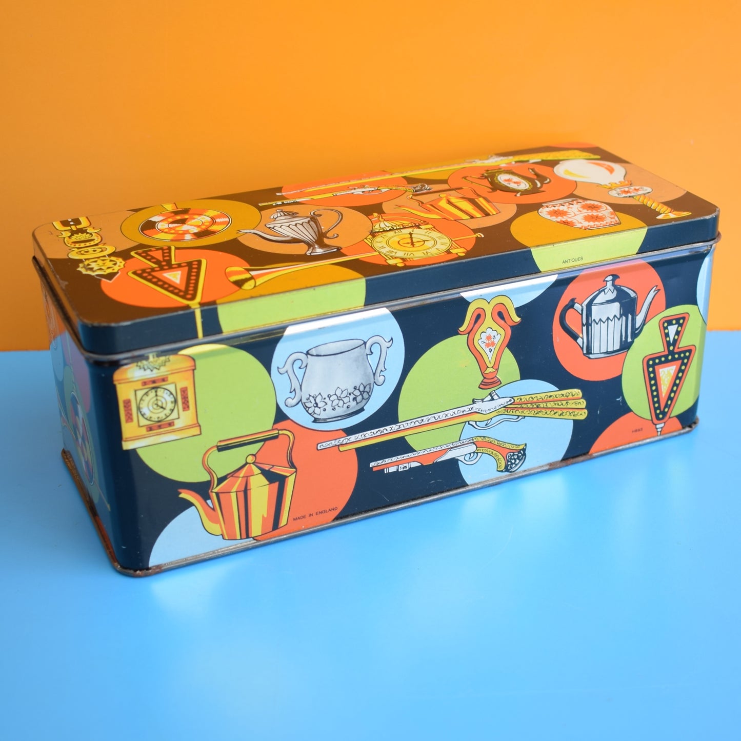 Vintage 1970s Rectangular Metal Tin - Antiques