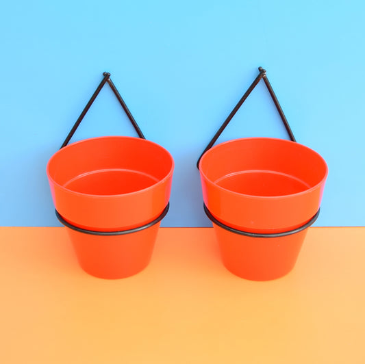 Vintage 1950s Atomic Wall Planters & Pots - Red & Black (Pair)