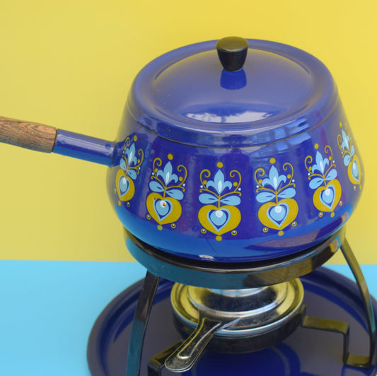 Vintage 1960s Fondue Set - Blue Enamel by Vintage