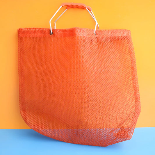 Vintage 1960s Large Woven Shopping Bag- Orange by Pineapple Retro