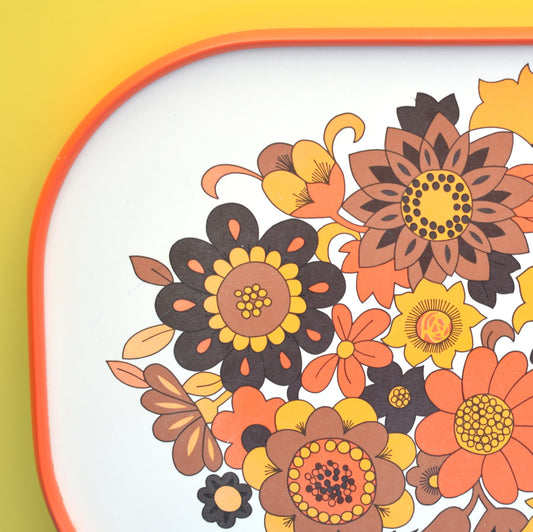 Vintage 1960s Flower Power M&S Tray - Orange . by Vintage