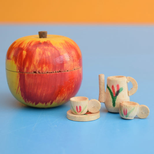 Vintage 1960s Miniature Wooden Apple - Tea Set by Pineapple Retro