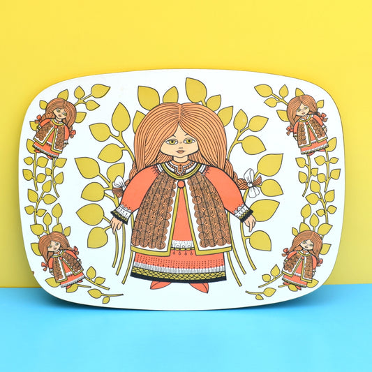 Vintage 1960s Chopping Board- Folk Art Girl by Vintage