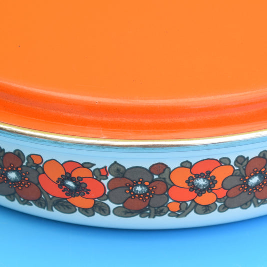 Vintage 1960s Enamel Sauce Pan - Orange Flower Power by Vintage