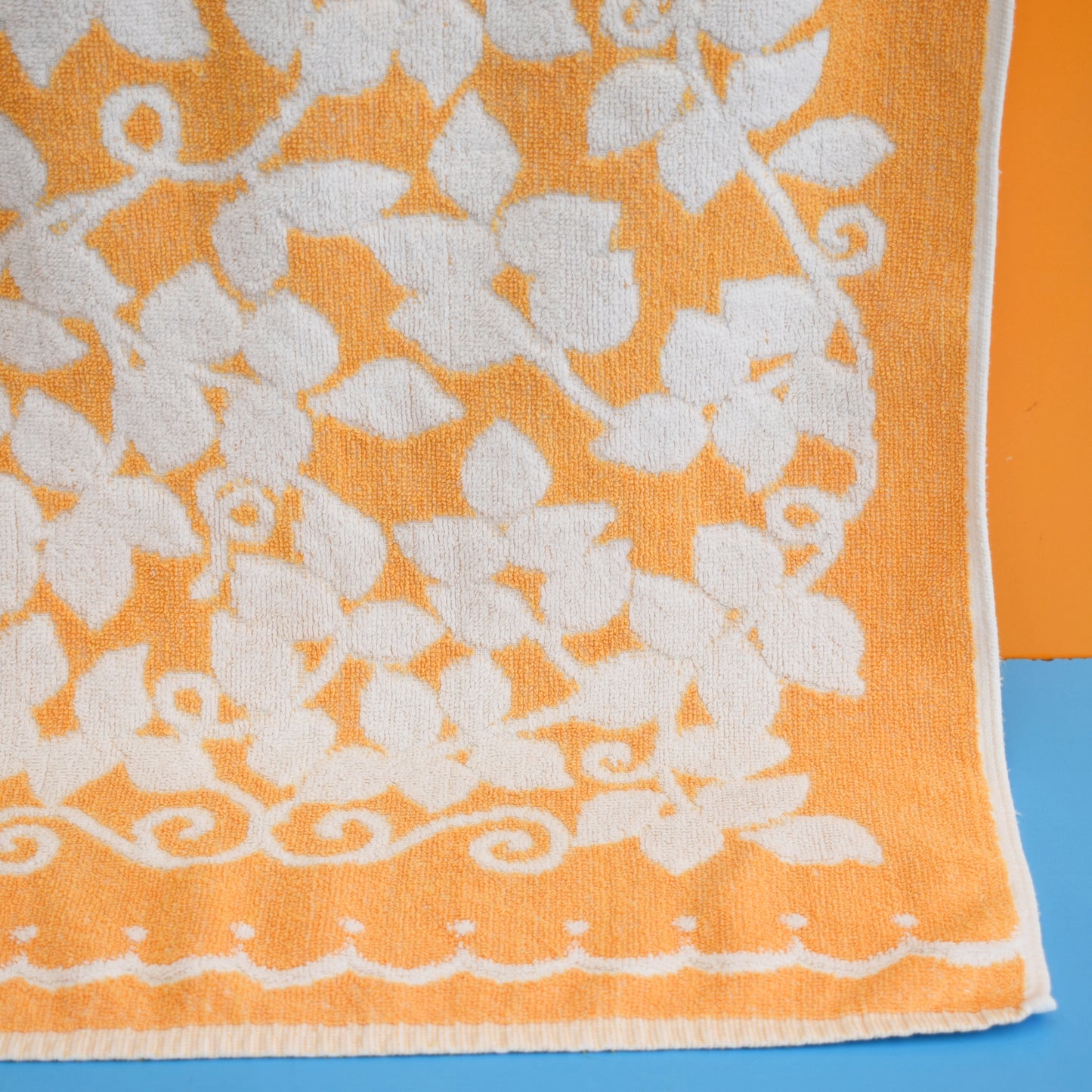 Vintage 1960s Cotton Towel - Flower Yellow