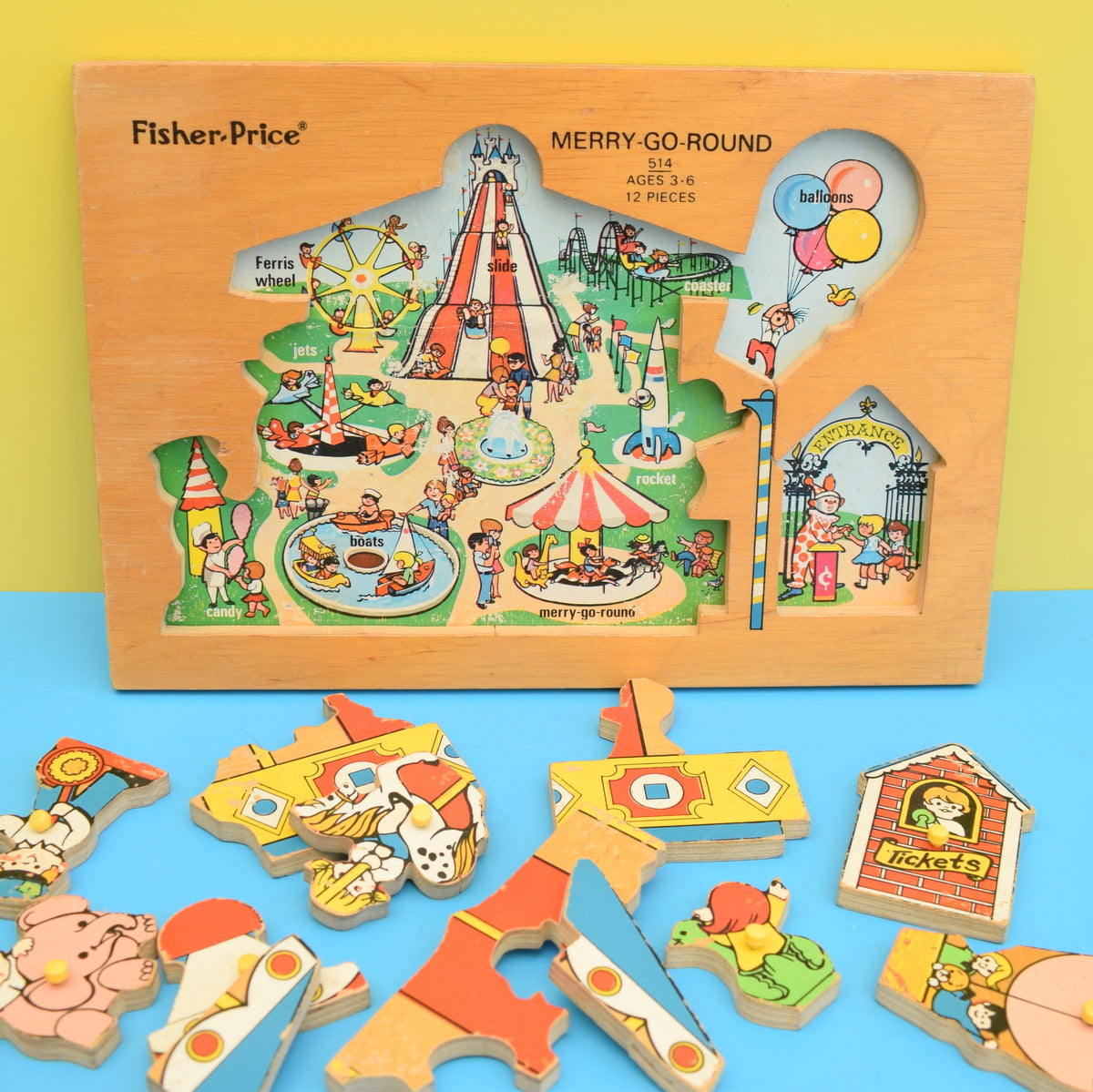 Vintage 1970s Wooden Jigsaw Puzzle - by Fisher Price