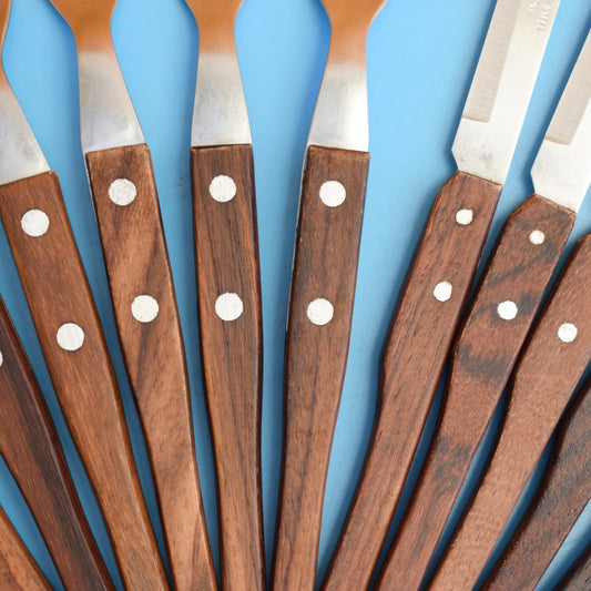Vintage 1960s Rosewood / Stainless Steak Set by Vintage