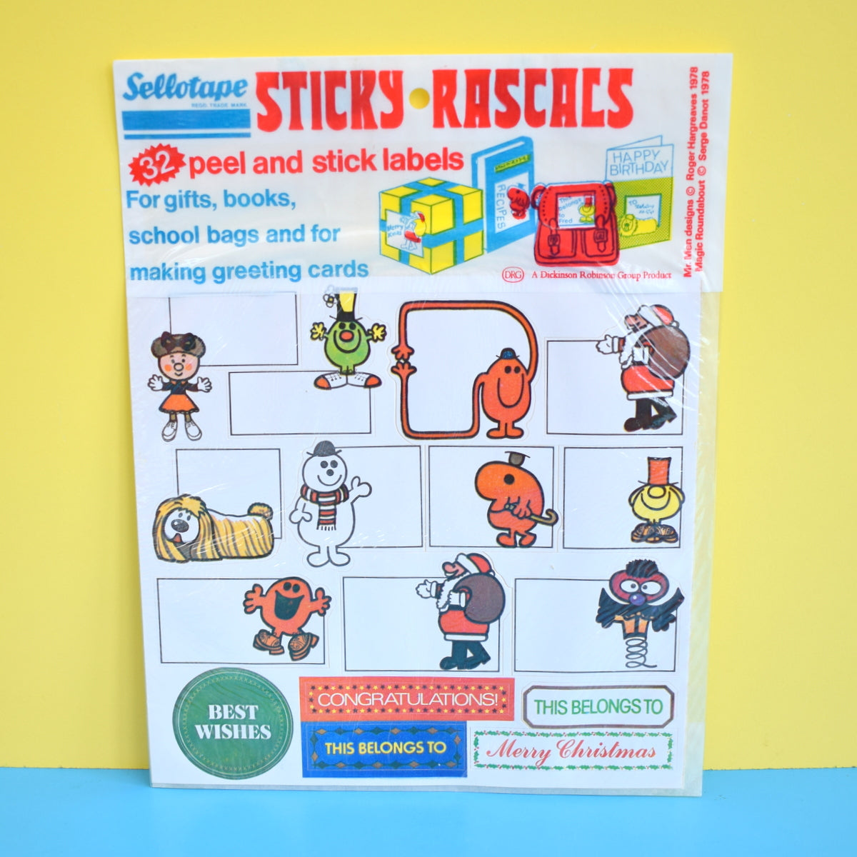Vintage 1970s Mr Men / Magic Roundabout Gift Stickers / Labels - Sticky Rascals (32 Per Pack)